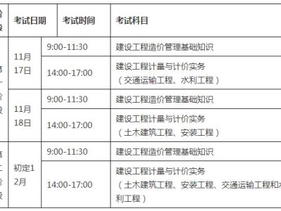 一級注冊造價工程師考試時間一級注冊造價工程師考試時間多久