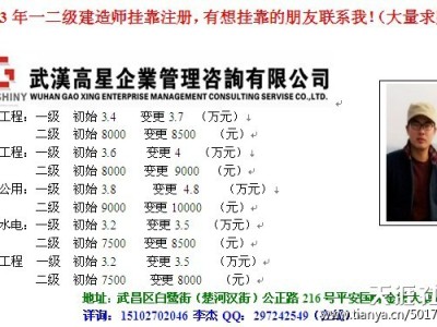 2013一級建造師掛靠注冊、二級注冊建造師掛靠注冊、建造師證書掛靠！